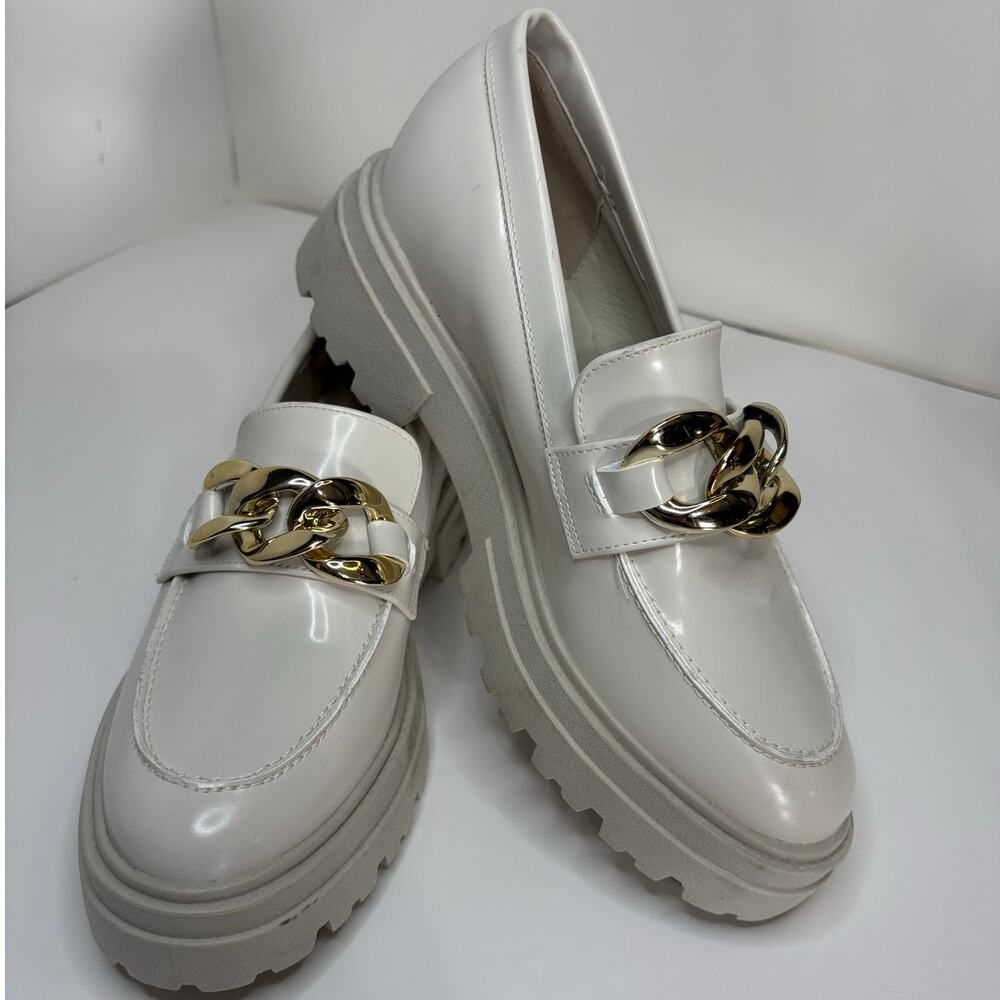 Y2K Steve Madden Cream Patent Makira Chunky Platform Loafer Sz 6.5